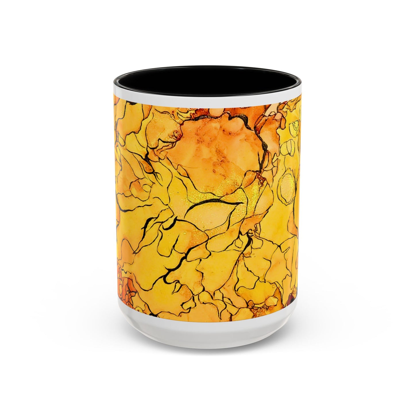 Yellow Floral Accent Coffee Mug – Bright Watercolor Peony Design (11/15oz)