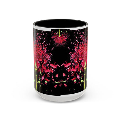 Black Floral Splash Coffee Mug — Red Rose Explosion Accent Mug (11/15oz)