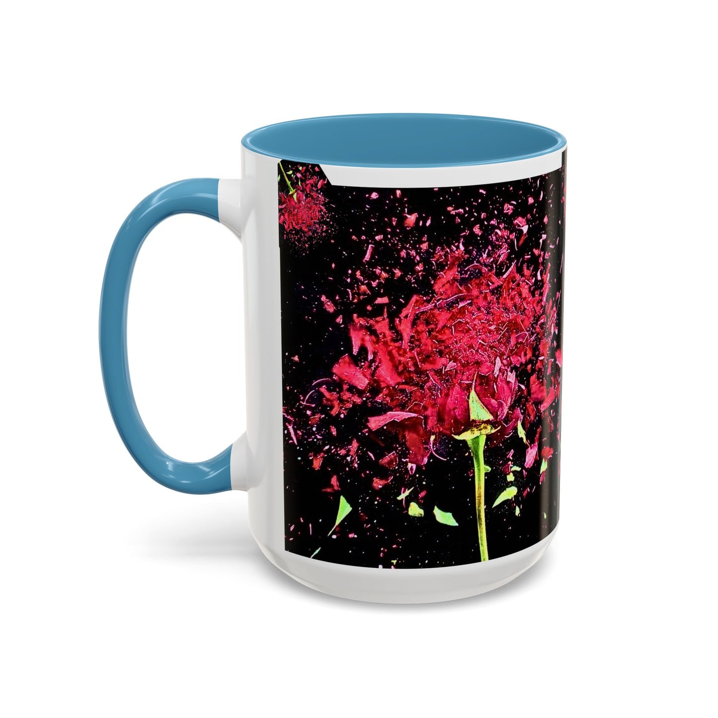 Black Floral Splash Coffee Mug — Red Rose Explosion Accent Mug (11/15oz)