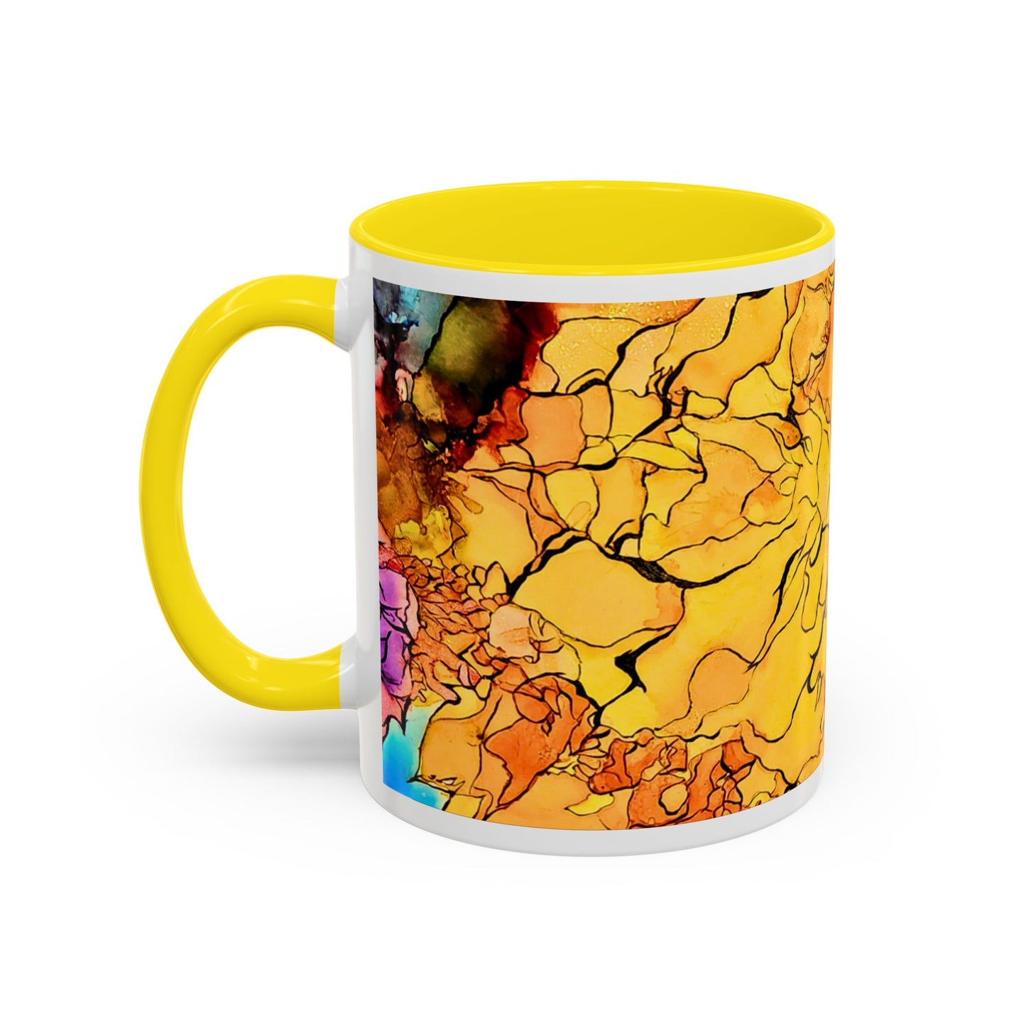 Yellow Floral Accent Coffee Mug – Bright Watercolor Peony Design (11/15oz)