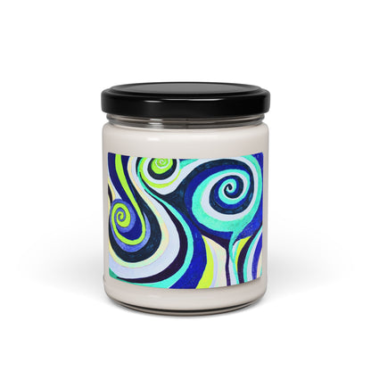 Scented Soy Candle — Blue & Green Swirl Art Jar