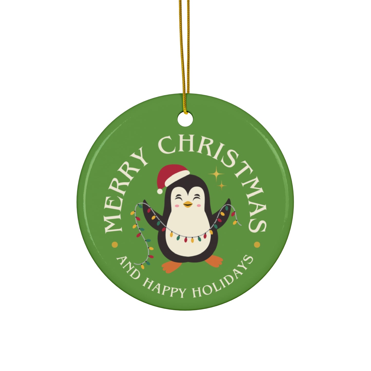 Merry Christmas Penguin Ceramic Ornament