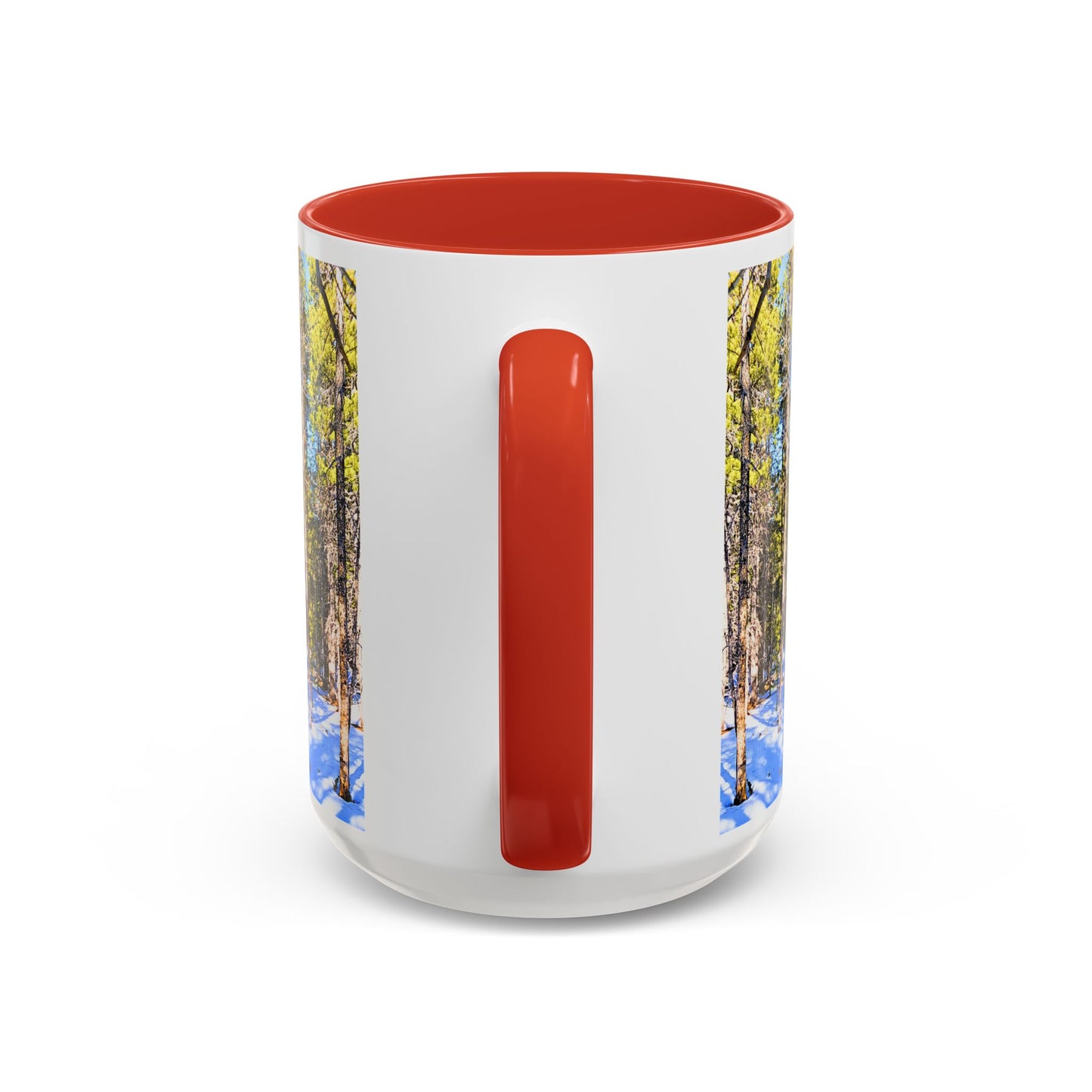 Pine Forest Snow Accent Coffee Mug – Scenic Nature Photography 11/15oz