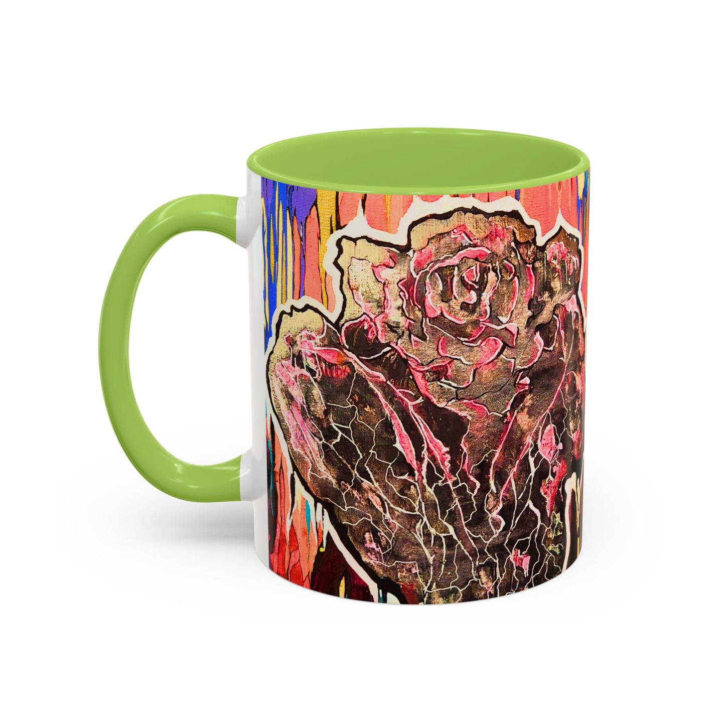 Abstract Floral Accent Coffee Mug — Vibrant Rose Art Ceramic Mug (11/15 oz)