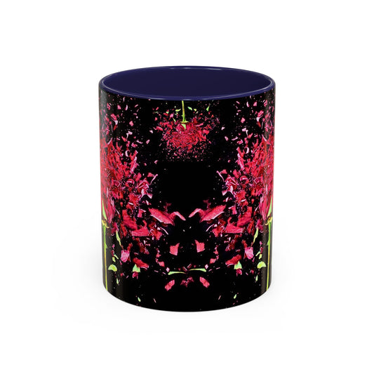 Black Floral Splash Coffee Mug — Red Rose Explosion Accent Mug (11/15oz)