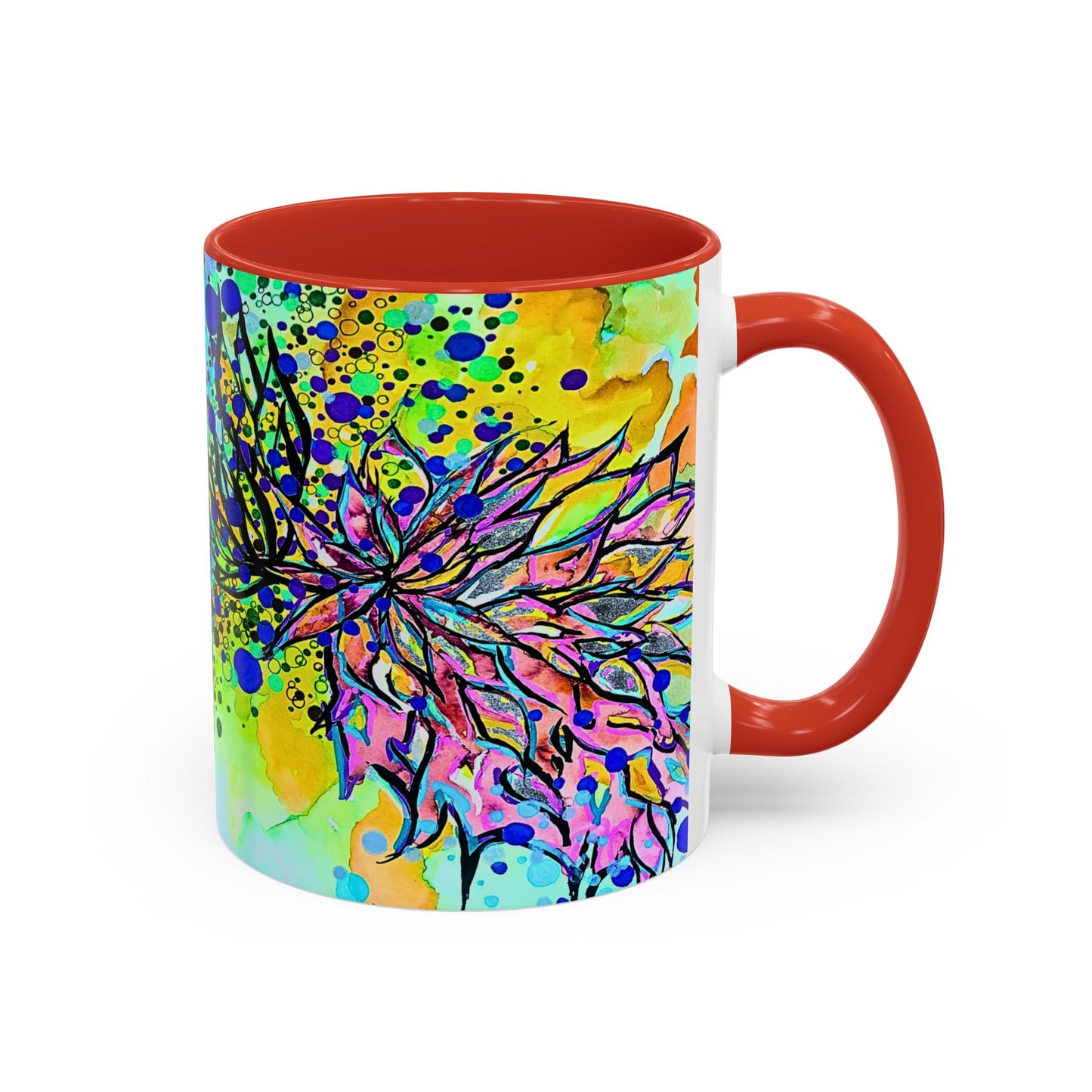 Artistic Floral Coffee Mug — Colorful Watercolor Mandala Accent Mug (11/15oz)