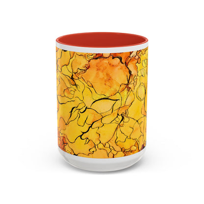 Yellow Floral Accent Coffee Mug – Bright Watercolor Peony Design (11/15oz)