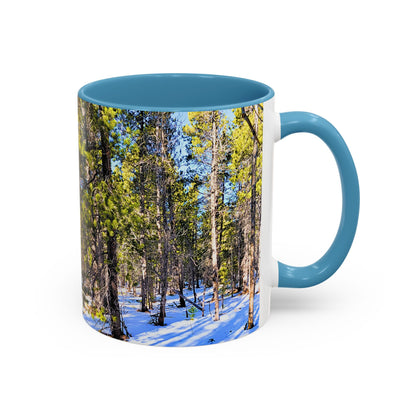 Pine Forest Snow Accent Coffee Mug – Scenic Nature Photography 11/15oz
