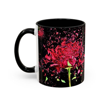 Black Floral Splash Coffee Mug — Red Rose Explosion Accent Mug (11/15oz)