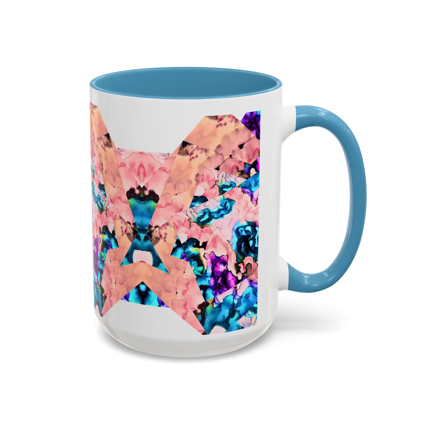 Abstract Gemstone Accent Coffee Mug — Pink & Teal Marble Art