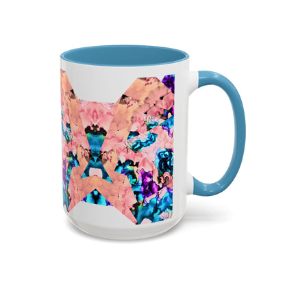 Abstract Gemstone Accent Coffee Mug — Pink & Teal Marble Art