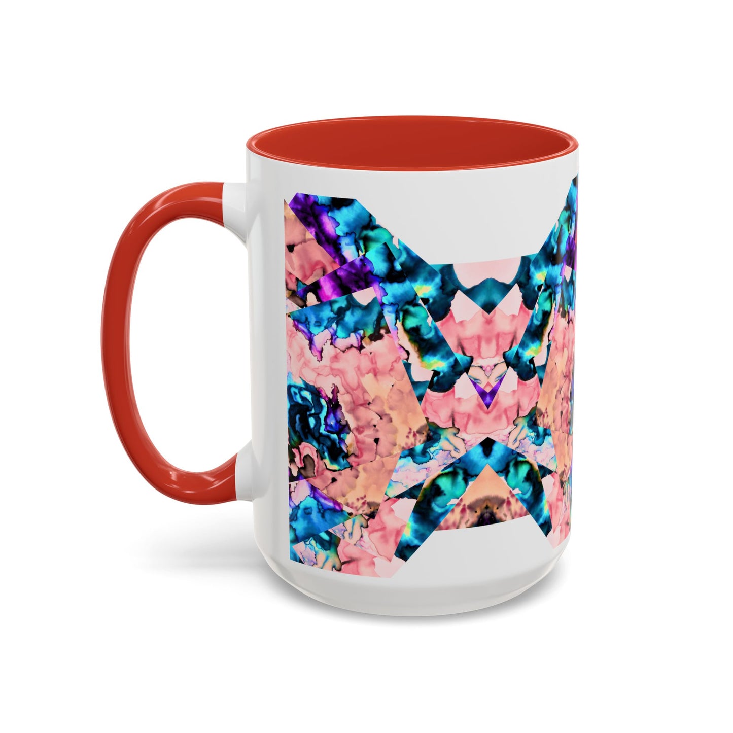 Abstract Gemstone Accent Coffee Mug — Pink & Teal Marble Art