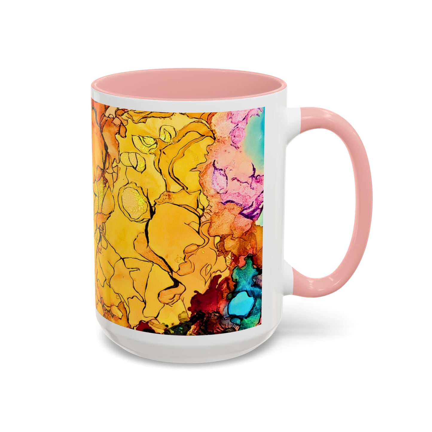 Yellow Floral Accent Coffee Mug – Bright Watercolor Peony Design (11/15oz)