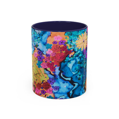 Vibrant Floral Watercolor Accent Coffee Mug