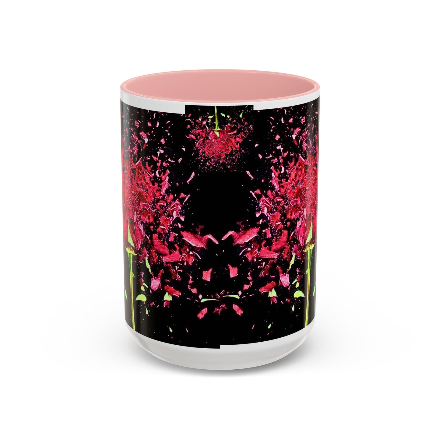 Black Floral Splash Coffee Mug — Red Rose Explosion Accent Mug (11/15oz)