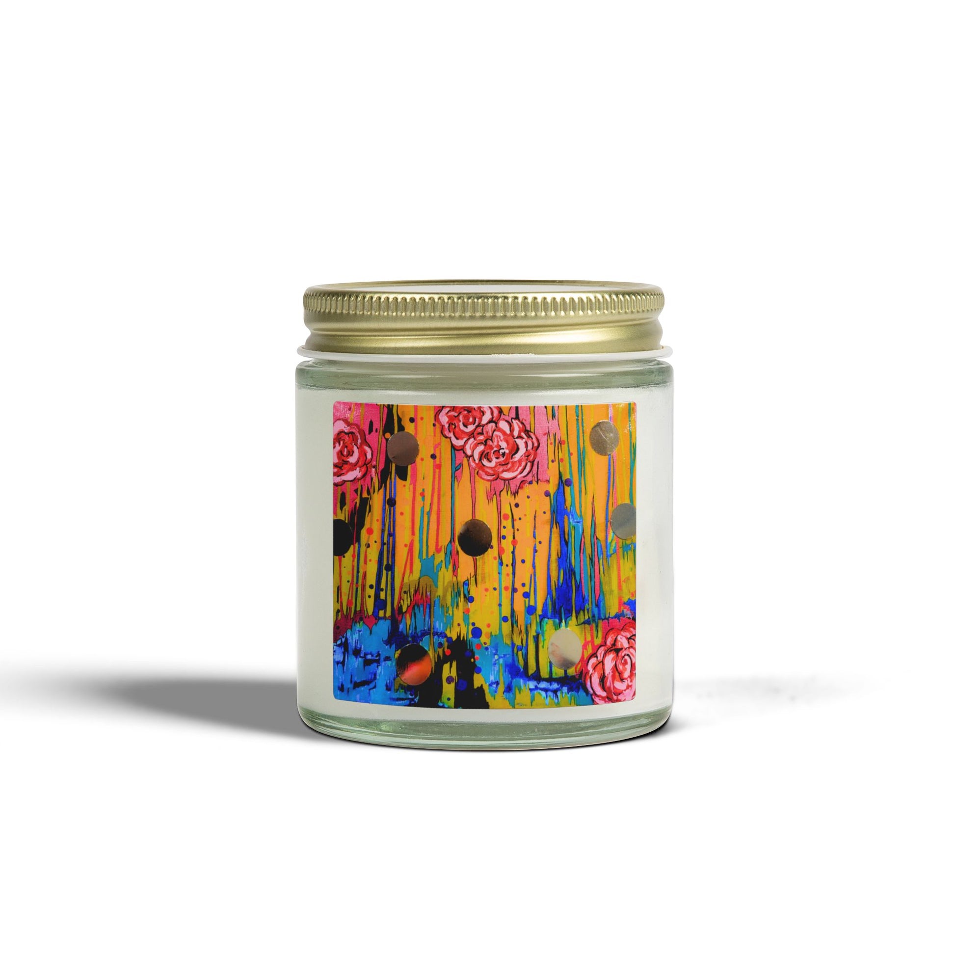 Candle with colorful design on a white background