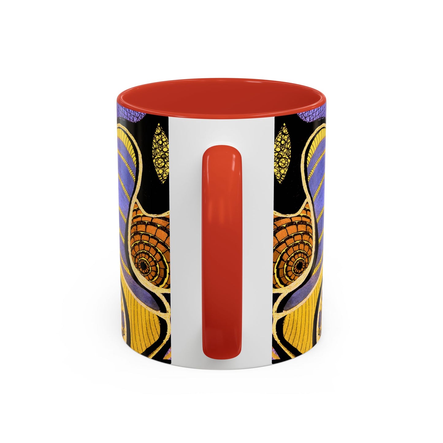 Psychedelic Seashells Accent Coffee Mug — Vibrant Purple & Gold Ocean Pattern (11/15oz)