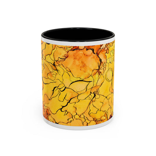 Yellow Floral Accent Coffee Mug – Bright Watercolor Peony Design (11/15oz)