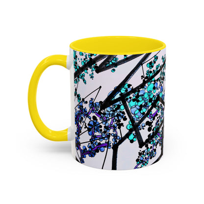 Blue Botanical Accent Coffee Mug — Teal Floral Abstract 11/15oz