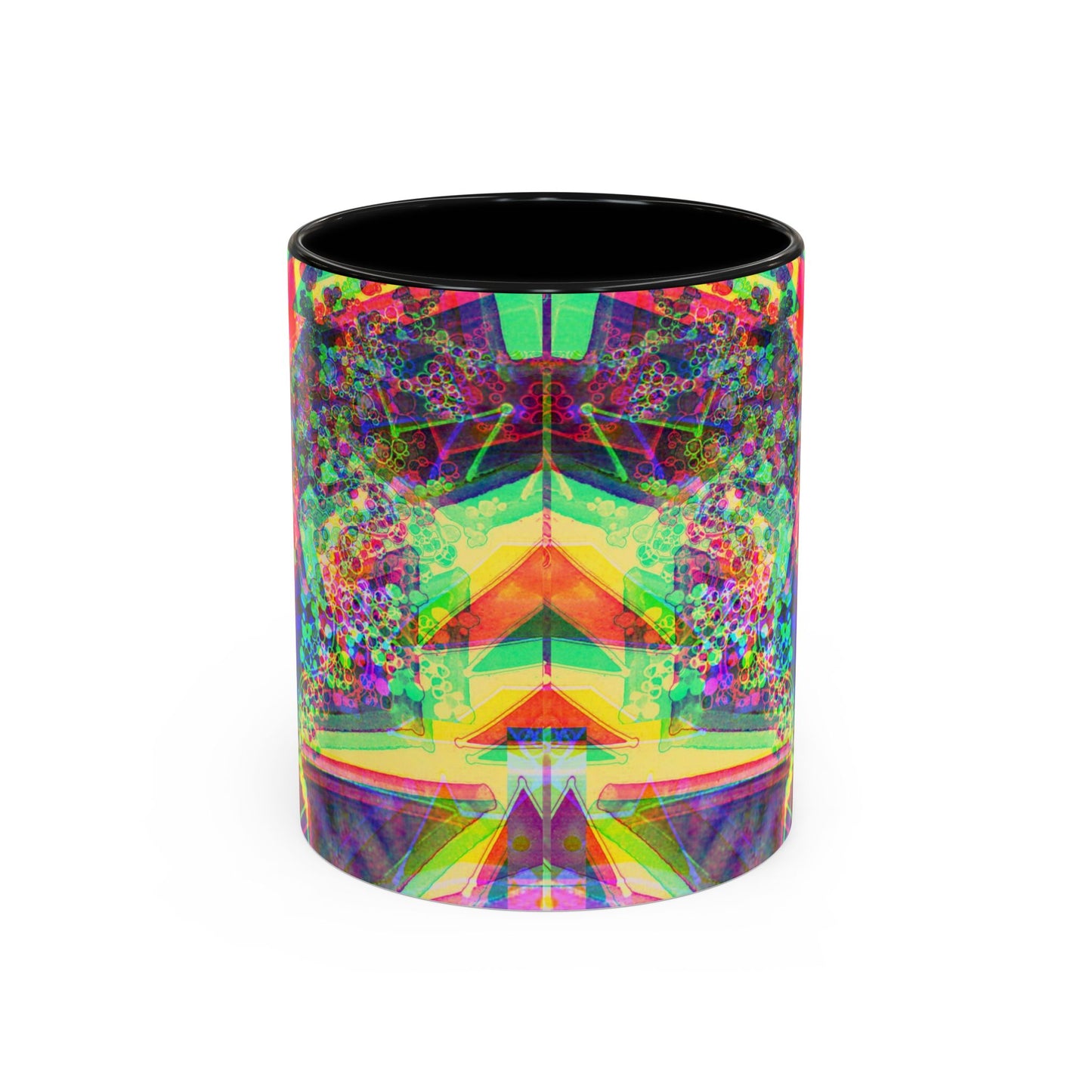 Psychedelic Geometric Accent Coffee Mug — Vibrant Neon Art Design (11/15oz)