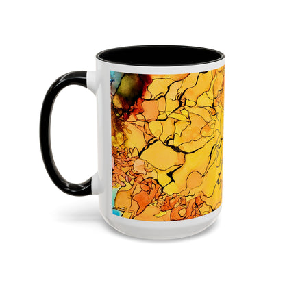 Yellow Floral Accent Coffee Mug – Bright Watercolor Peony Design (11/15oz)