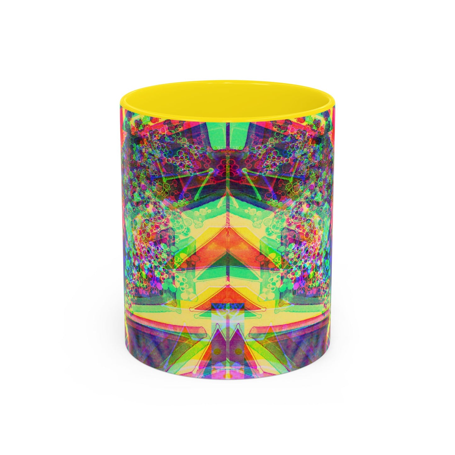 Psychedelic Geometric Accent Coffee Mug — Vibrant Neon Art Design (11/15oz)