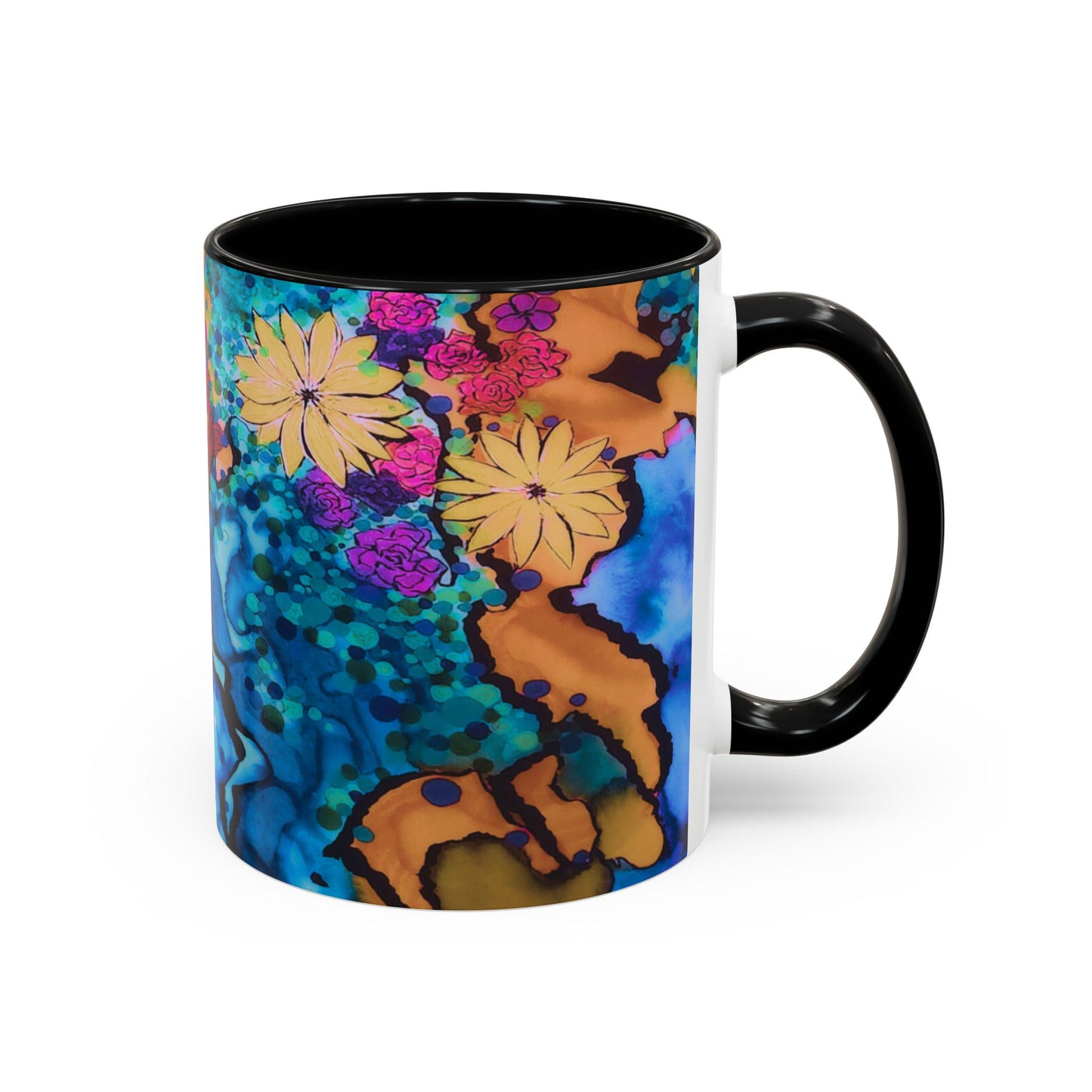 Vibrant Floral Watercolor Accent Coffee Mug
