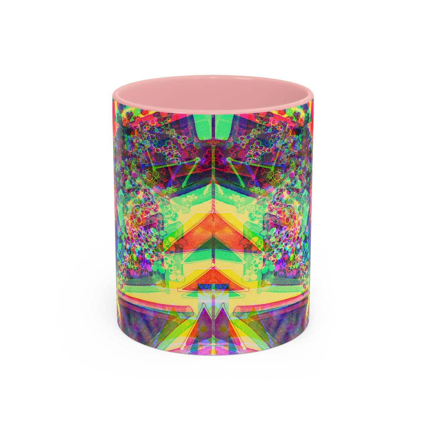 Psychedelic Geometric Accent Coffee Mug — Vibrant Neon Art Design (11/15oz)
