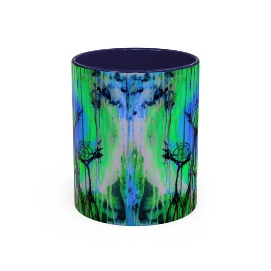 Floral Abstract Accent Coffee Mug — Blue Green Drip Art (11/15 oz)