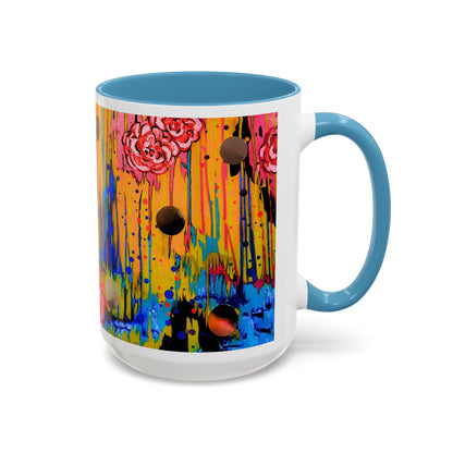 Vibrant Drip Floral Accent Coffee Mug — Colorful Abstract Roses (11/15 oz)