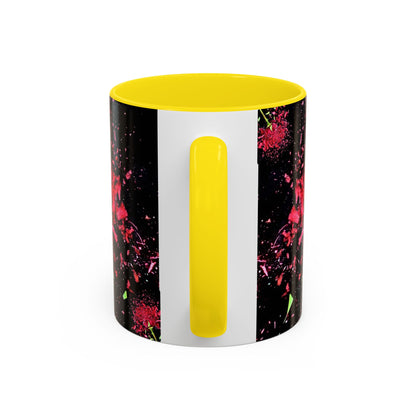 Black Floral Splash Coffee Mug — Red Rose Explosion Accent Mug (11/15oz)