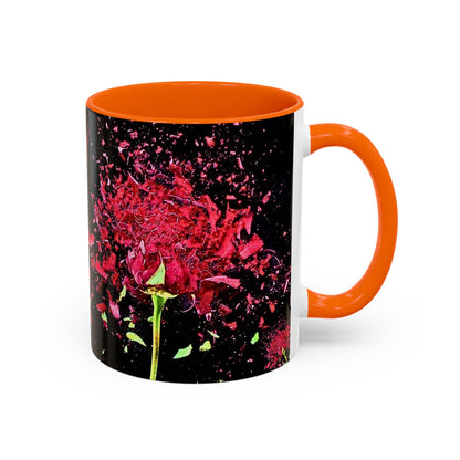 Black Floral Splash Coffee Mug — Red Rose Explosion Accent Mug (11/15oz)