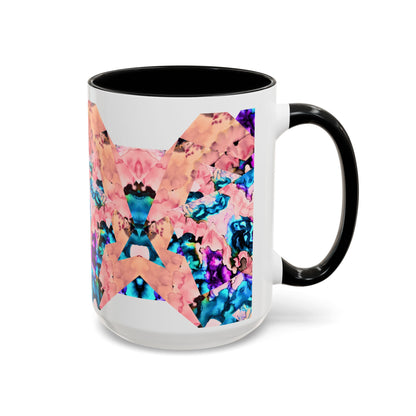 Abstract Gemstone Accent Coffee Mug — Pink & Teal Marble Art