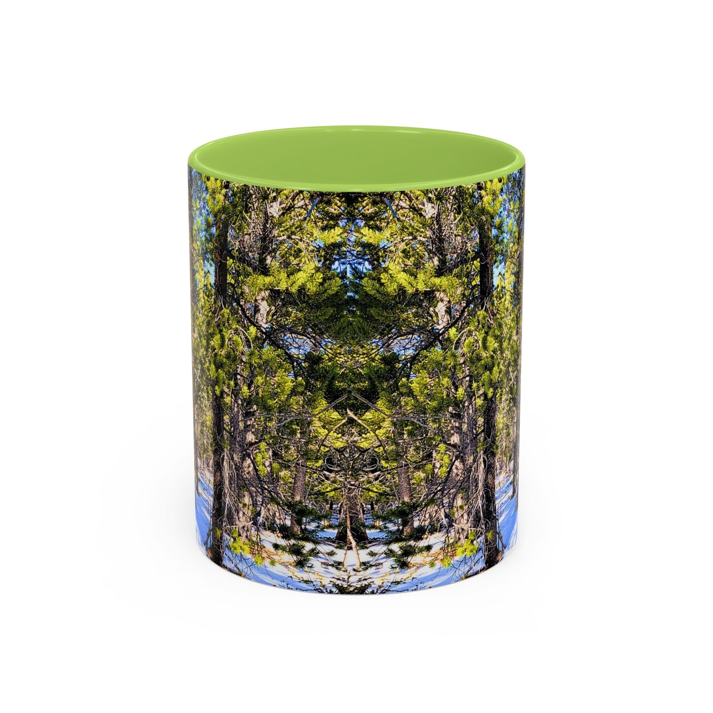 Pine Forest Snow Accent Coffee Mug – Scenic Nature Photography 11/15oz