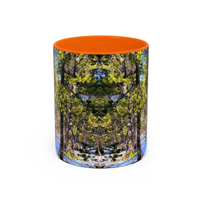 Pine Forest Snow Accent Coffee Mug – Scenic Nature Photography 11/15oz