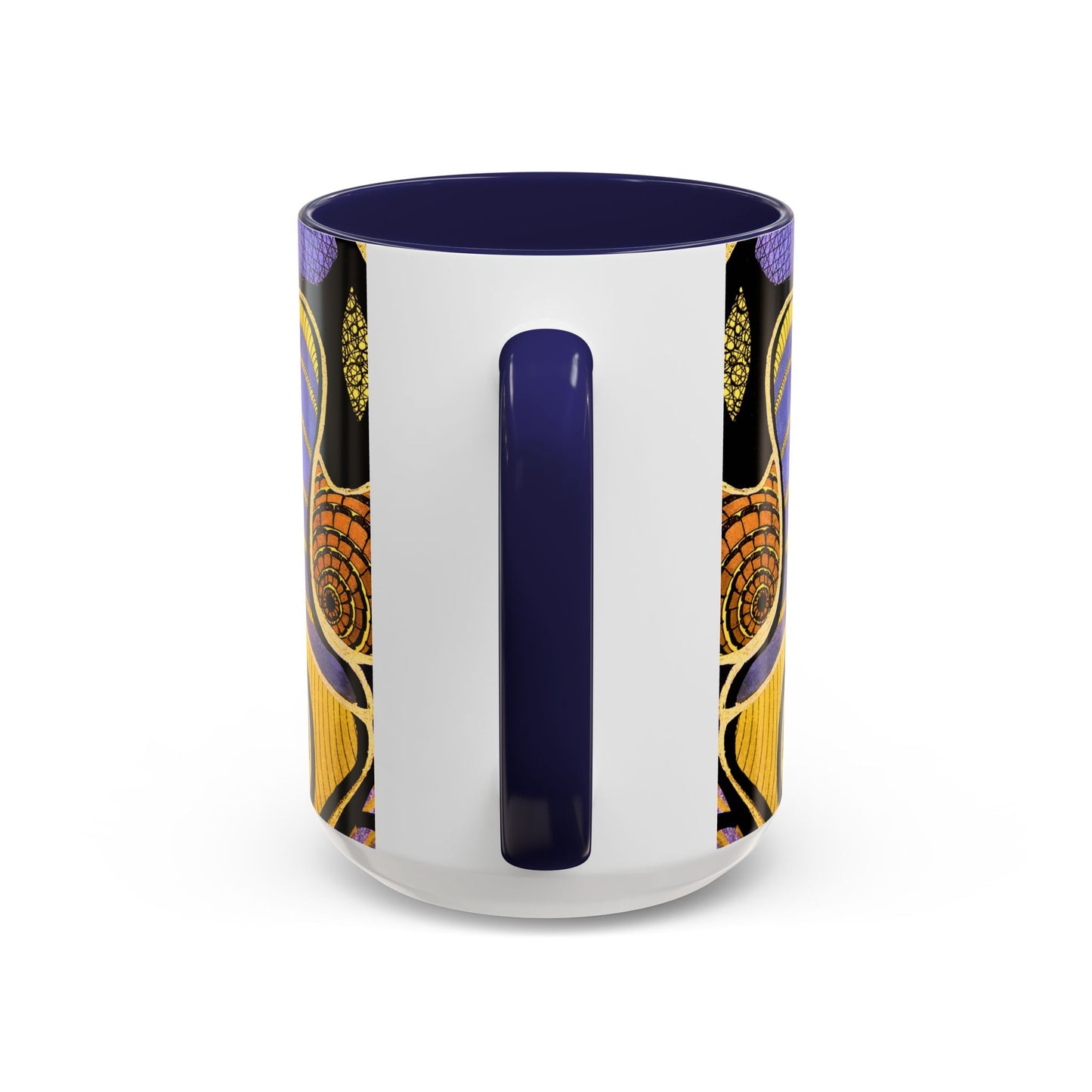 Psychedelic Seashells Accent Coffee Mug — Vibrant Purple & Gold Ocean Pattern (11/15oz)