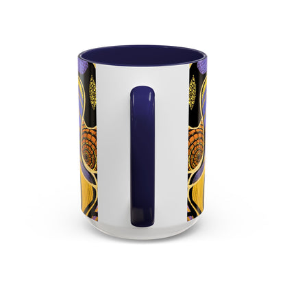 Psychedelic Seashells Accent Coffee Mug — Vibrant Purple & Gold Ocean Pattern (11/15oz)