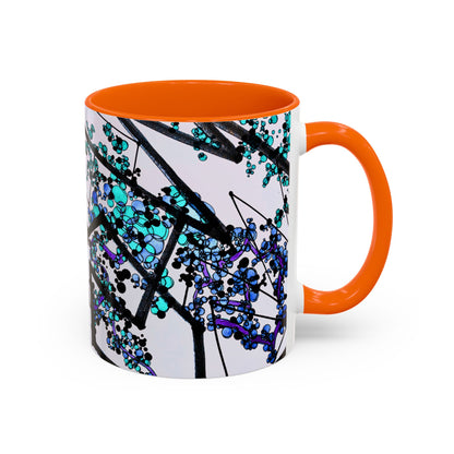 Blue Botanical Accent Coffee Mug — Teal Floral Abstract 11/15oz