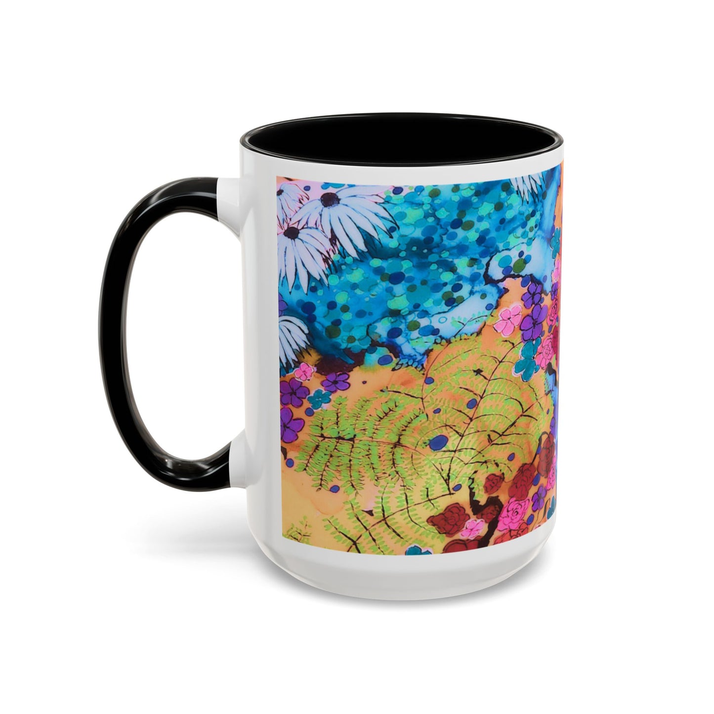 Vibrant Floral Watercolor Accent Coffee Mug