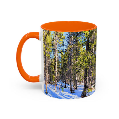 Pine Forest Snow Accent Coffee Mug – Scenic Nature Photography 11/15oz
