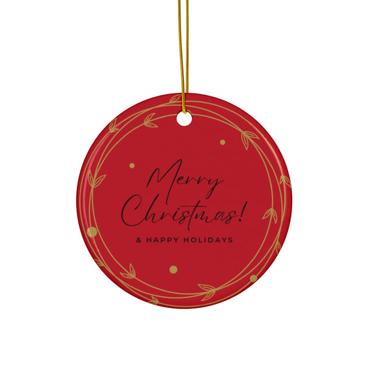 Red Ceramic Ornament — Round Holiday Decoration