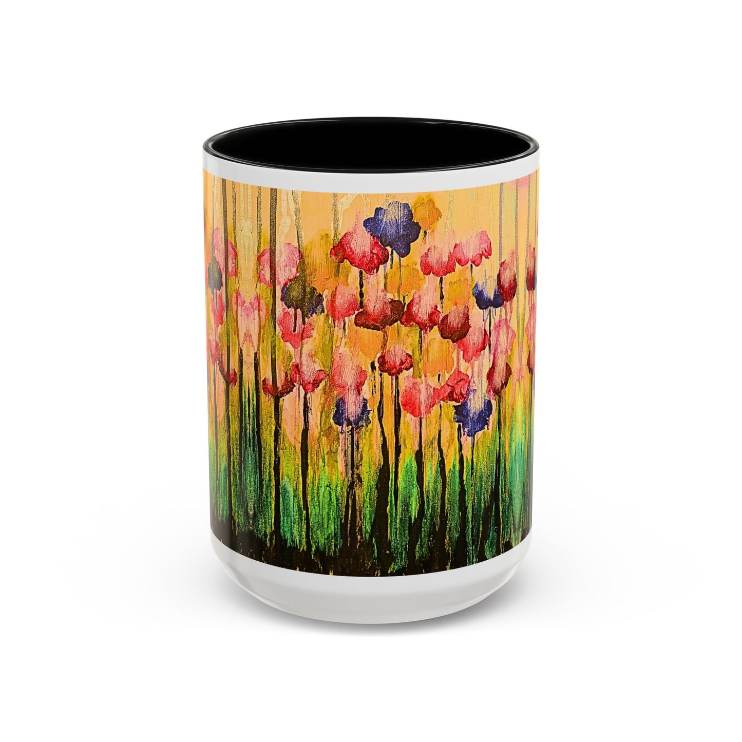 Floral Watercolor Accent Coffee Mug — Colorful Spring Poppy Art (11/15 oz)