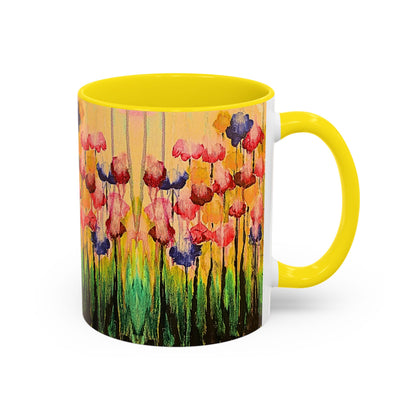 Floral Watercolor Accent Coffee Mug — Colorful Spring Poppy Art (11/15 oz)