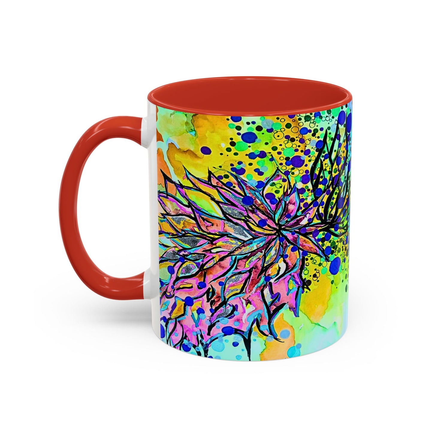 Artistic Floral Coffee Mug — Colorful Watercolor Mandala Accent Mug (11/15oz)