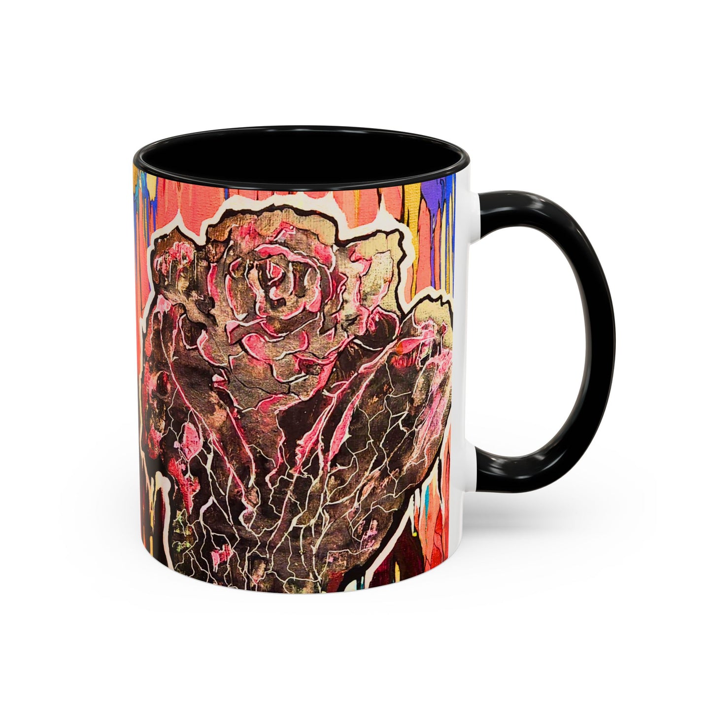 Abstract Floral Accent Coffee Mug — Vibrant Rose Art Ceramic Mug (11/15 oz)