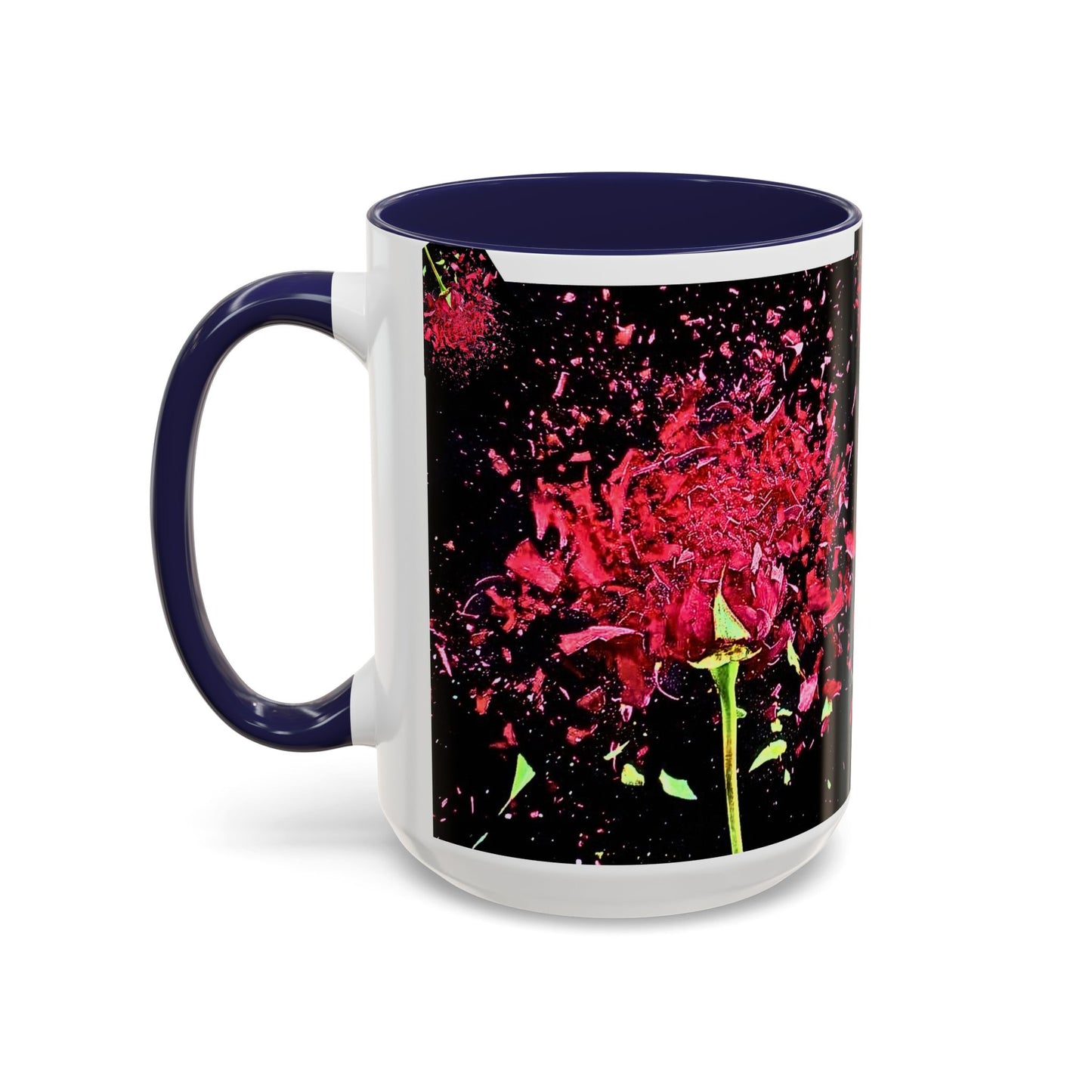 Black Floral Splash Coffee Mug — Red Rose Explosion Accent Mug (11/15oz)