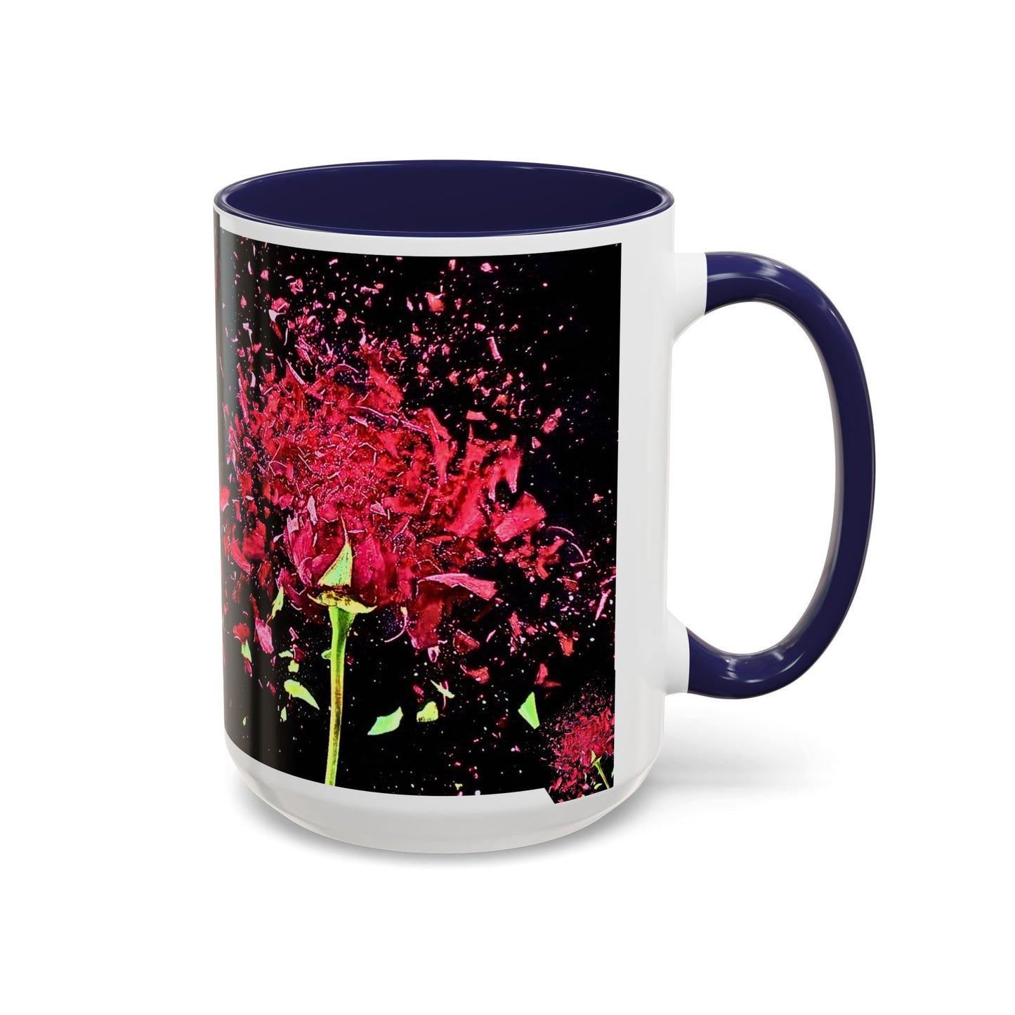 Black Floral Splash Coffee Mug — Red Rose Explosion Accent Mug (11/15oz)