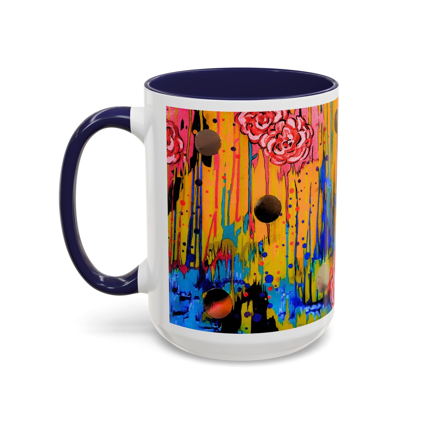 Vibrant Drip Floral Accent Coffee Mug — Colorful Abstract Roses (11/15 oz)