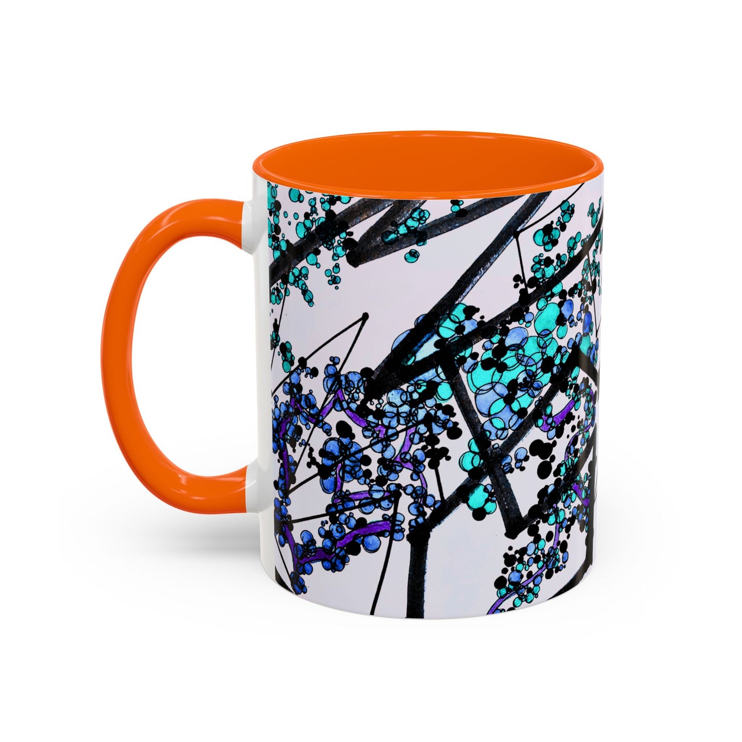 Blue Botanical Accent Coffee Mug — Teal Floral Abstract 11/15oz