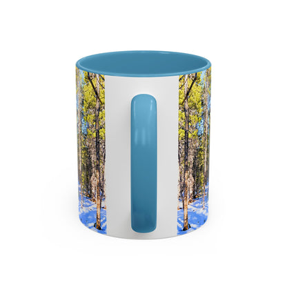 Pine Forest Snow Accent Coffee Mug – Scenic Nature Photography 11/15oz